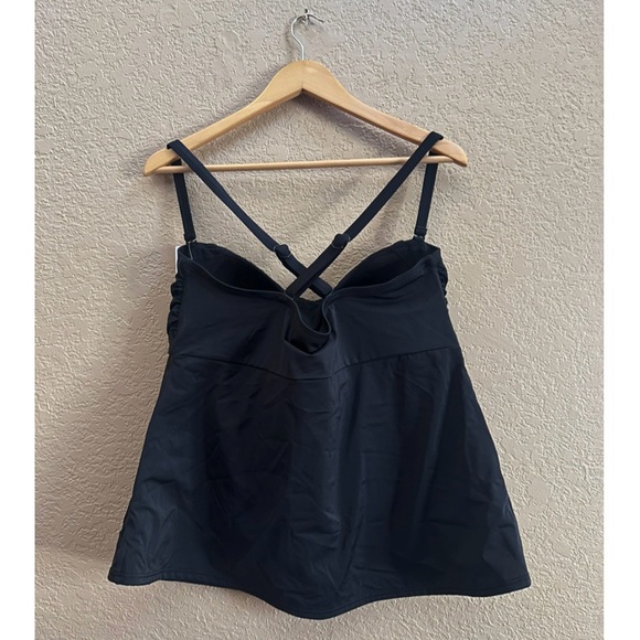 SWIMSUITS FOR ALL Black Mesh Wrap Bandeau Tankini Top Poolside Glamour Plus 20 - Picture 11 of 16